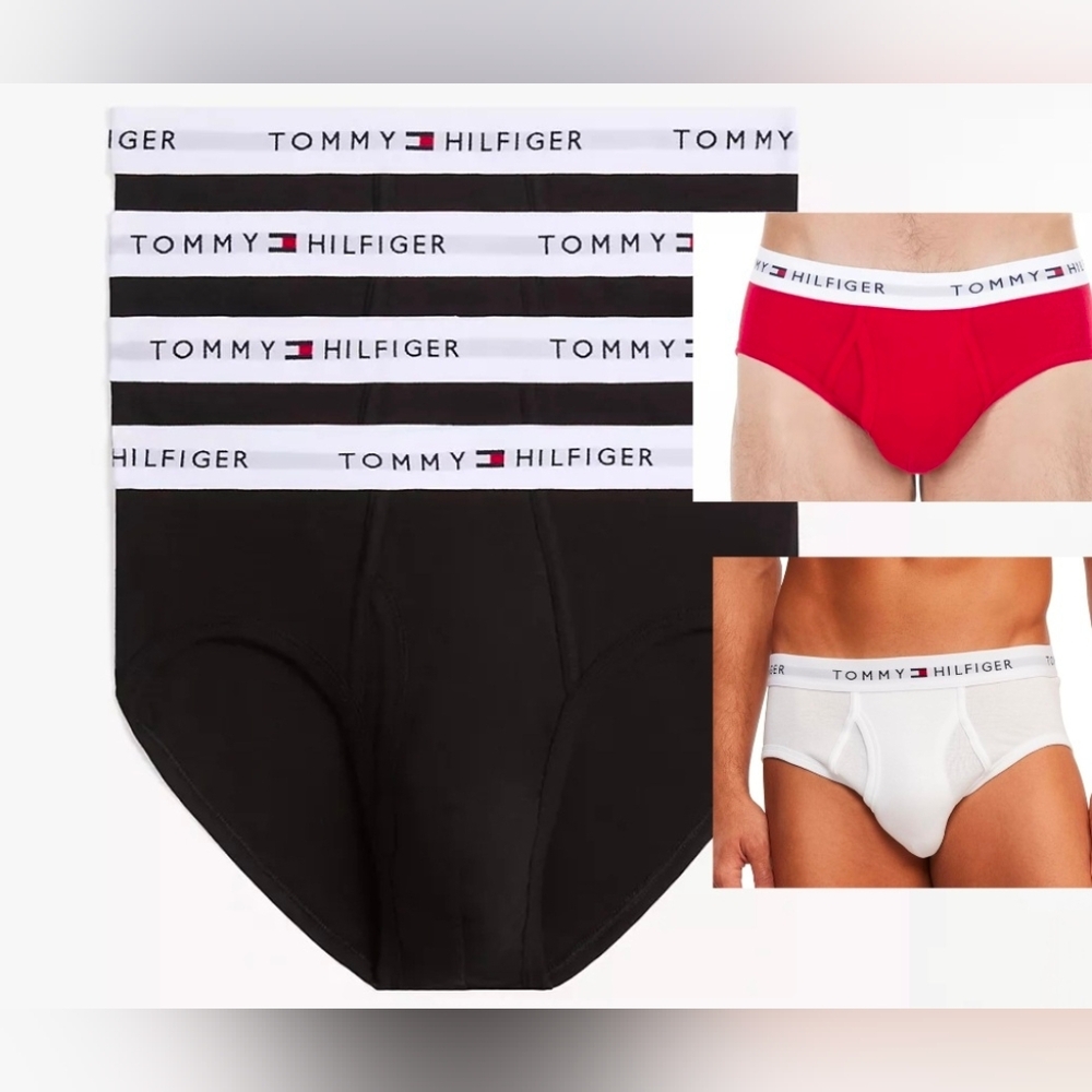 6PR Tommy Hilfiger Men's Underwear 4-Pack BLACK PLUS A RED & WHITE NO SEPARATING